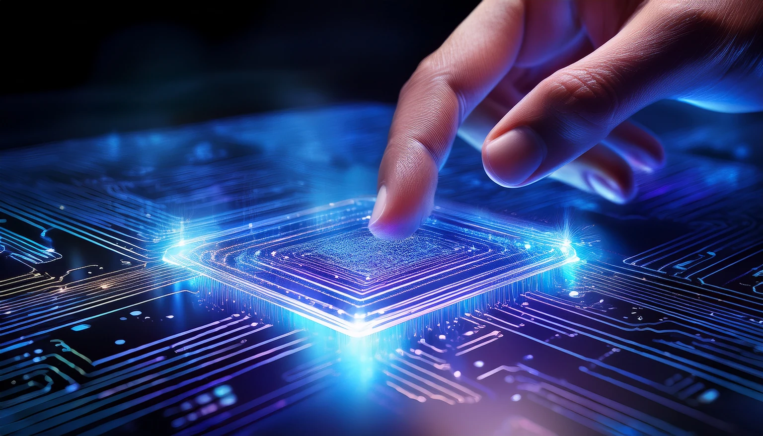 A glowing AI interface surrounded by connected digital tools.