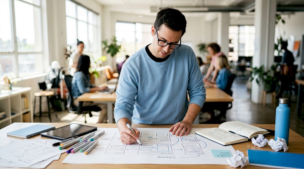UX designer sketching a product architecture