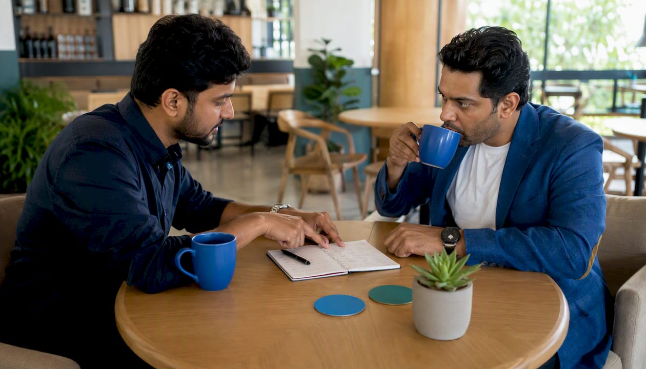 Colleagues discussing email follow-up sequence