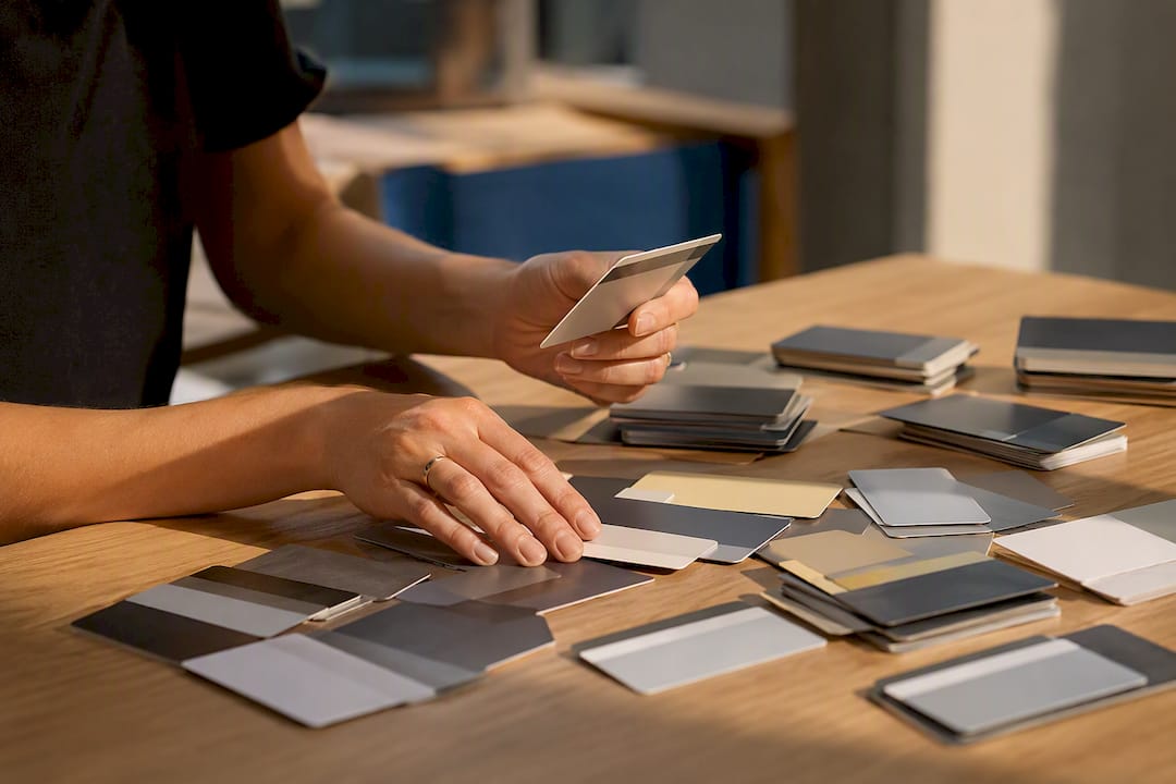 Hands managing anonymous membership cards