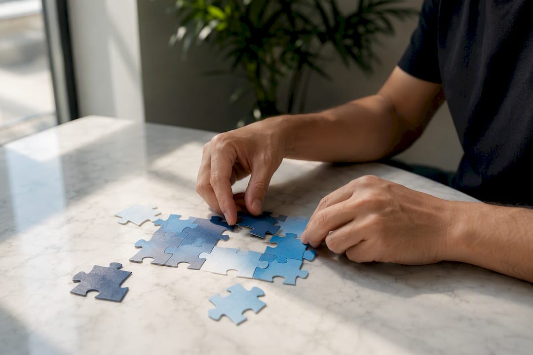 Hands fitting puzzle pieces symbolizing integration