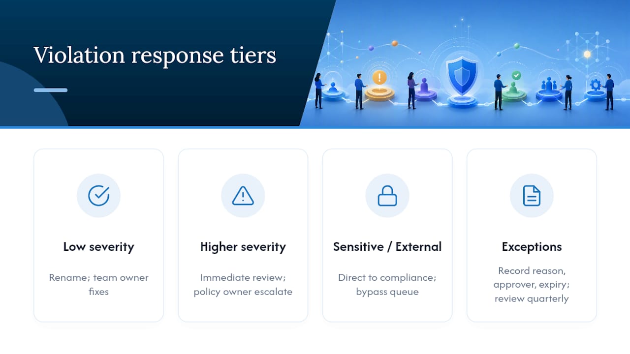 Teams governance violation response tiers