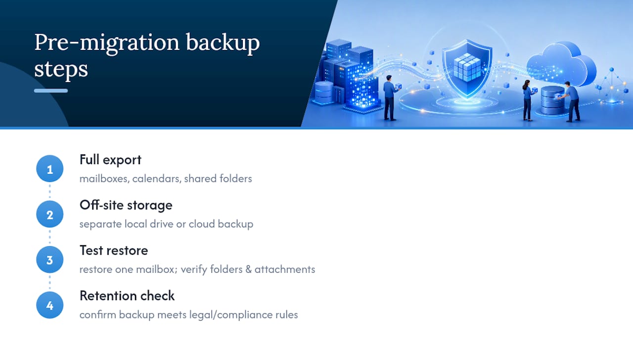 Backup existing mailboxes and data before migration — overview diagram