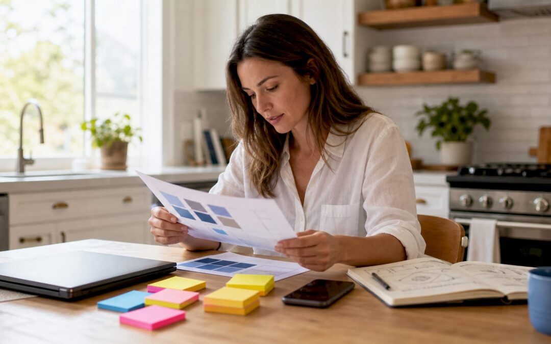Woman reviewing brand guidelines at desk