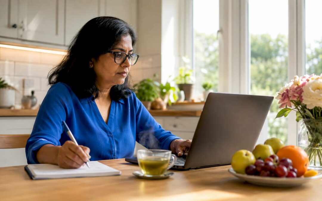 Woman reviewing ecommerce reports in home office