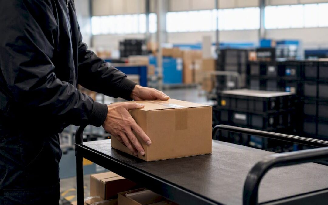 Hands sealing parcel for international shipment