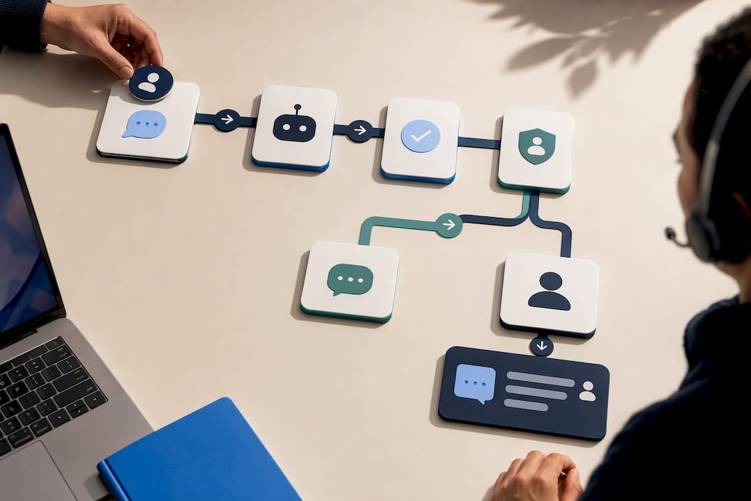 Bot-first triage and agent handover flow
