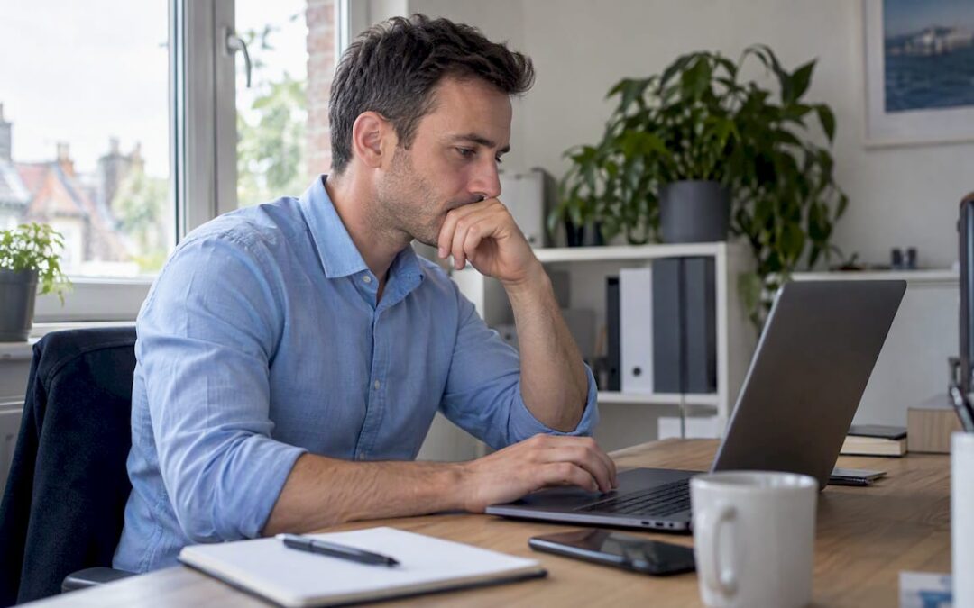 Sales professional reviewing a CRM draft